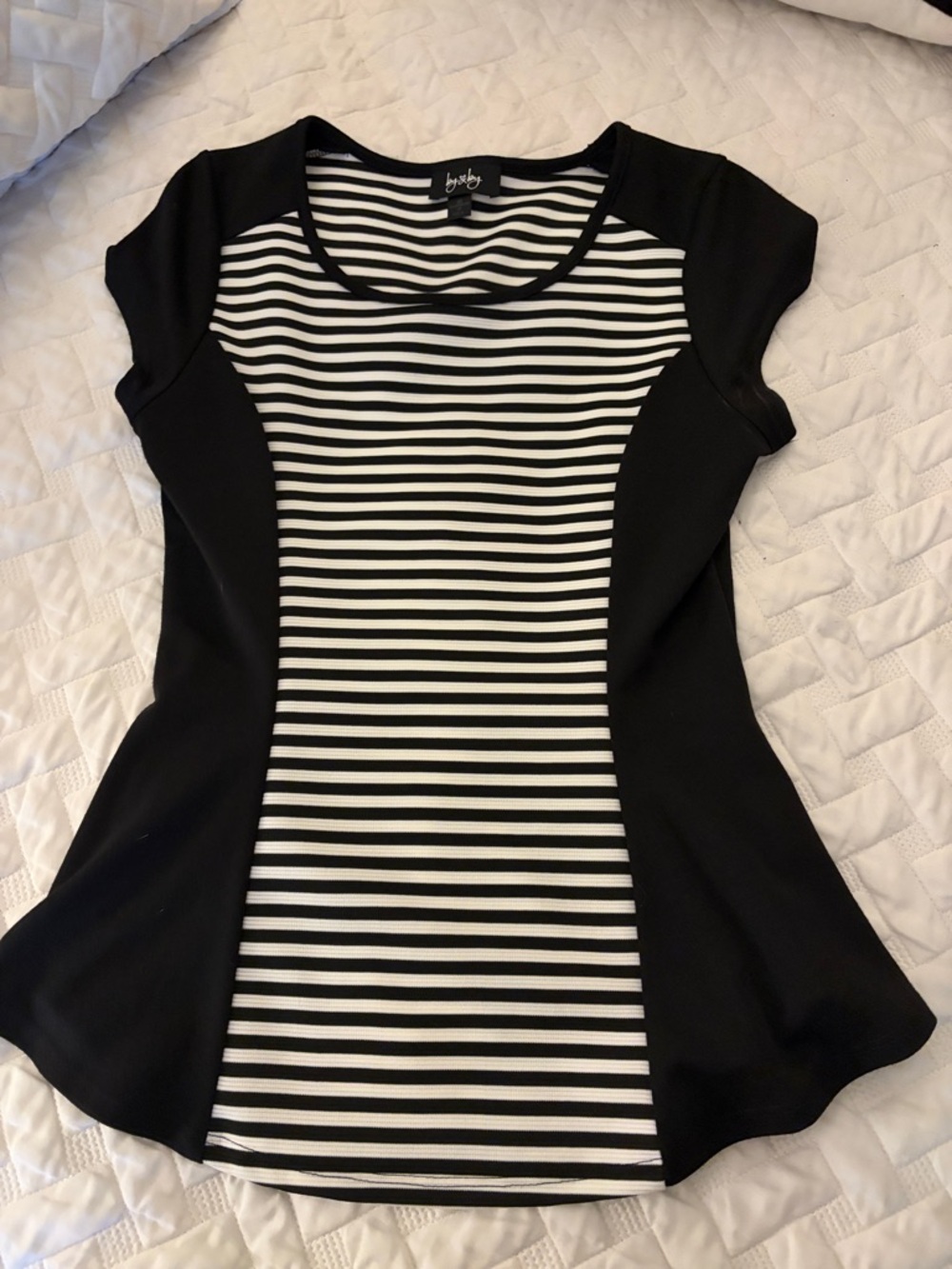 by & by Black Top with White & Black Striped Front Panel